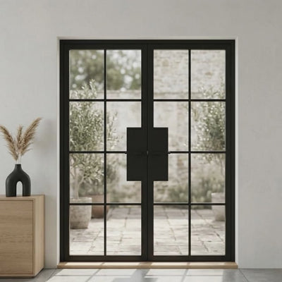 8 Lite Entryway Steel French Double Door - AlpadaDoors - Exterior double swing door