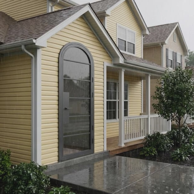6 Lite Round Top Single Front Door - steel and glass front door animated view - Alpada Doors