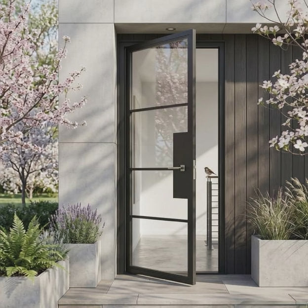 4 Lite Entryway Steel French Door - AlpadaDoors - Exterior single swing door