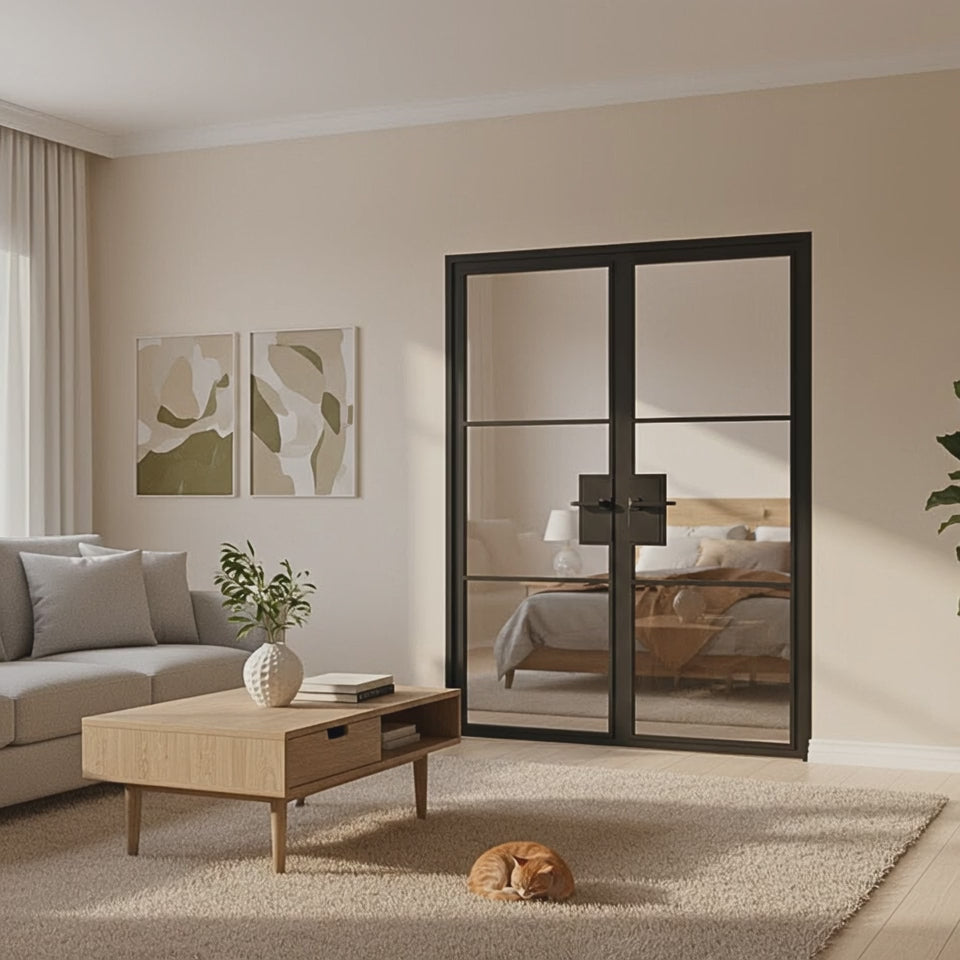 3 Lite Interior Steel French Double Door Clear Glass