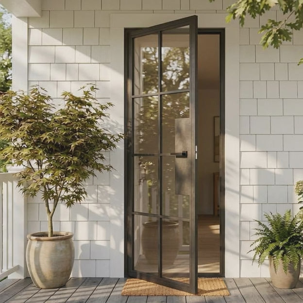 8 Lite Entryway Steel French Door - AlpadaDoors - Exterior single swing door