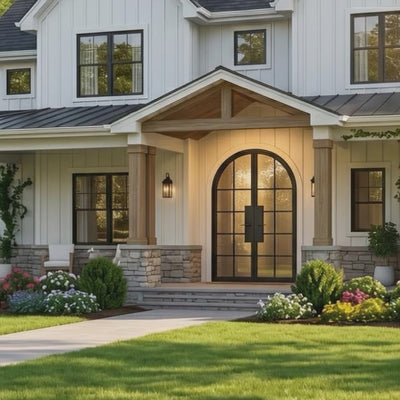 10 Lite Round Top Double Front Door - steel and glass front door animated view - Alpada Doors