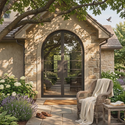 6 Lite Round Top Double Front Door - steel and glass front door animated view - Alpada Doors