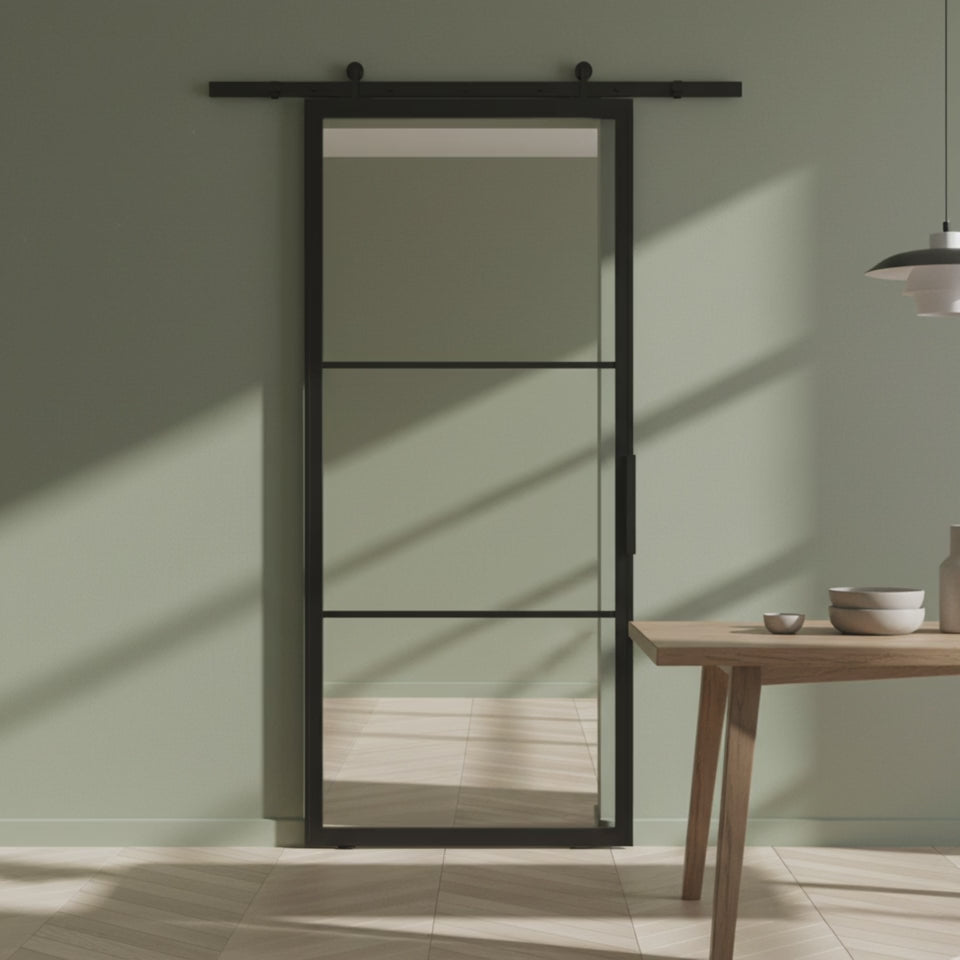 3 Lite Interior Steel French Barn Door