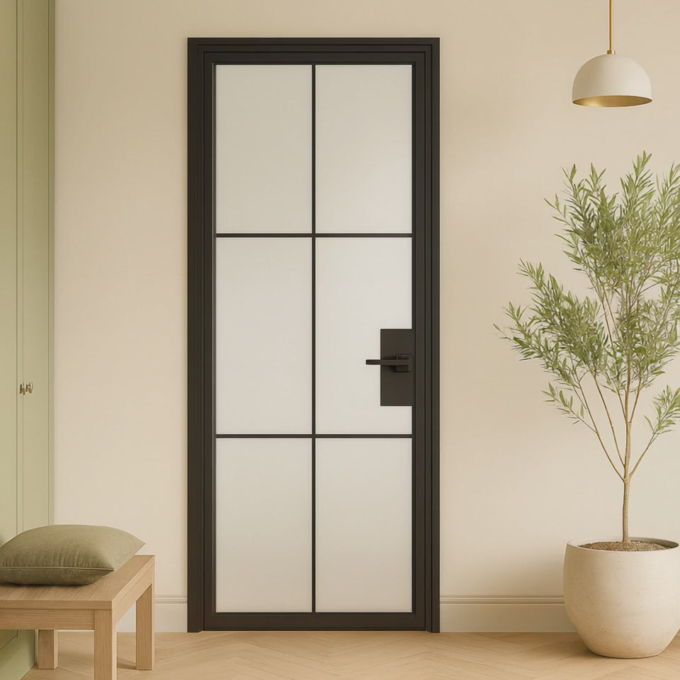 6 Lite Interior Steel French Door Frosted Glass