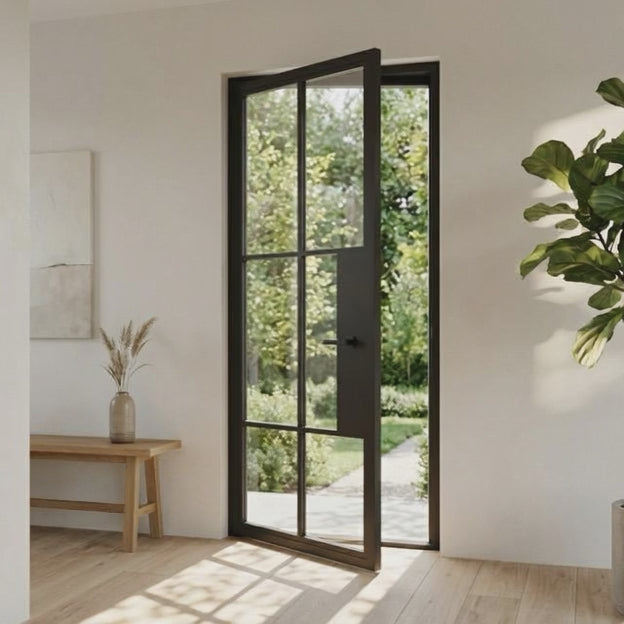 6 Lite Entryway Steel French Door - AlpadaDoors - Exterior single swing door