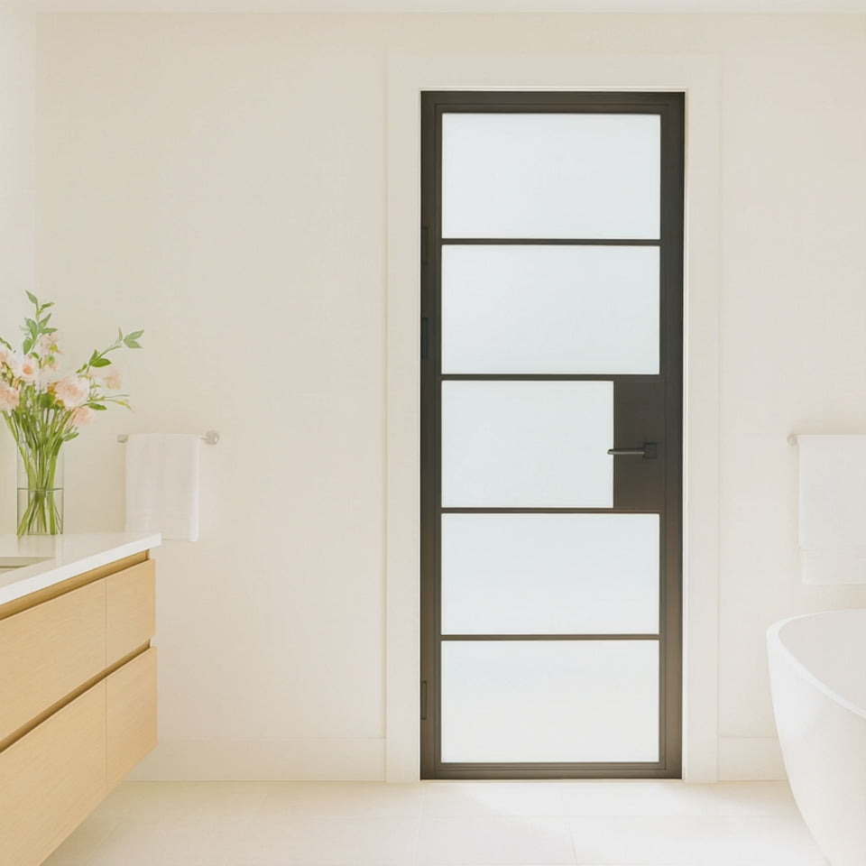 5 Lite Interior Steel French Door Frosted Glass