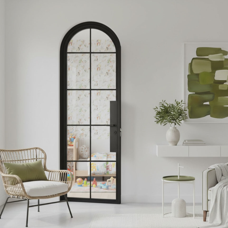 10 Lite Interior Steel Round Top French Door