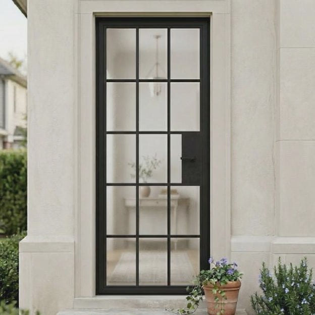 15 Lite Entryway Steel French Single Door - AlpadaDoors - Exterior single swing door