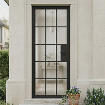 15 Lite Entryway Steel French Single Door - AlpadaDoors - Exterior single swing door
