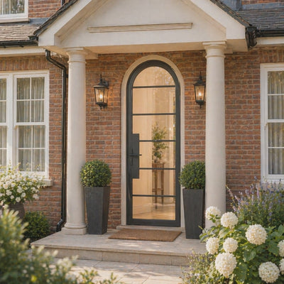 6 Lite Arched Single Front Door - steel and glass front door animated view - Alpada Doors