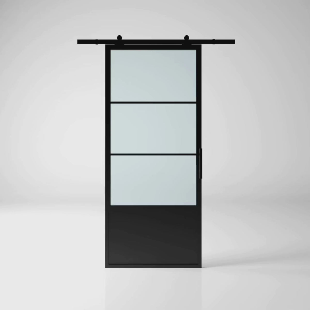 3 Lite Interior Barn Door w/ Steel Panel Frosted Glass