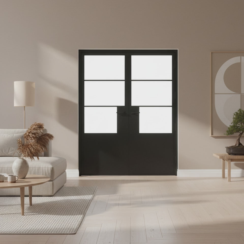 3 Lite Interior Steel Double Door