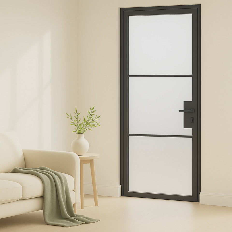 3 Lite Interior Steel French Door Frosted Glass