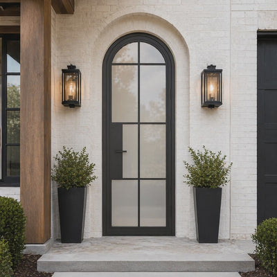 8 Lite Arched Single Front Door - steel and glass front door animated view - Alpada Doors