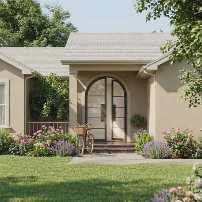 5 Lite Round Top Double Front Door - steel and glass front door animated view - Alpada Doors