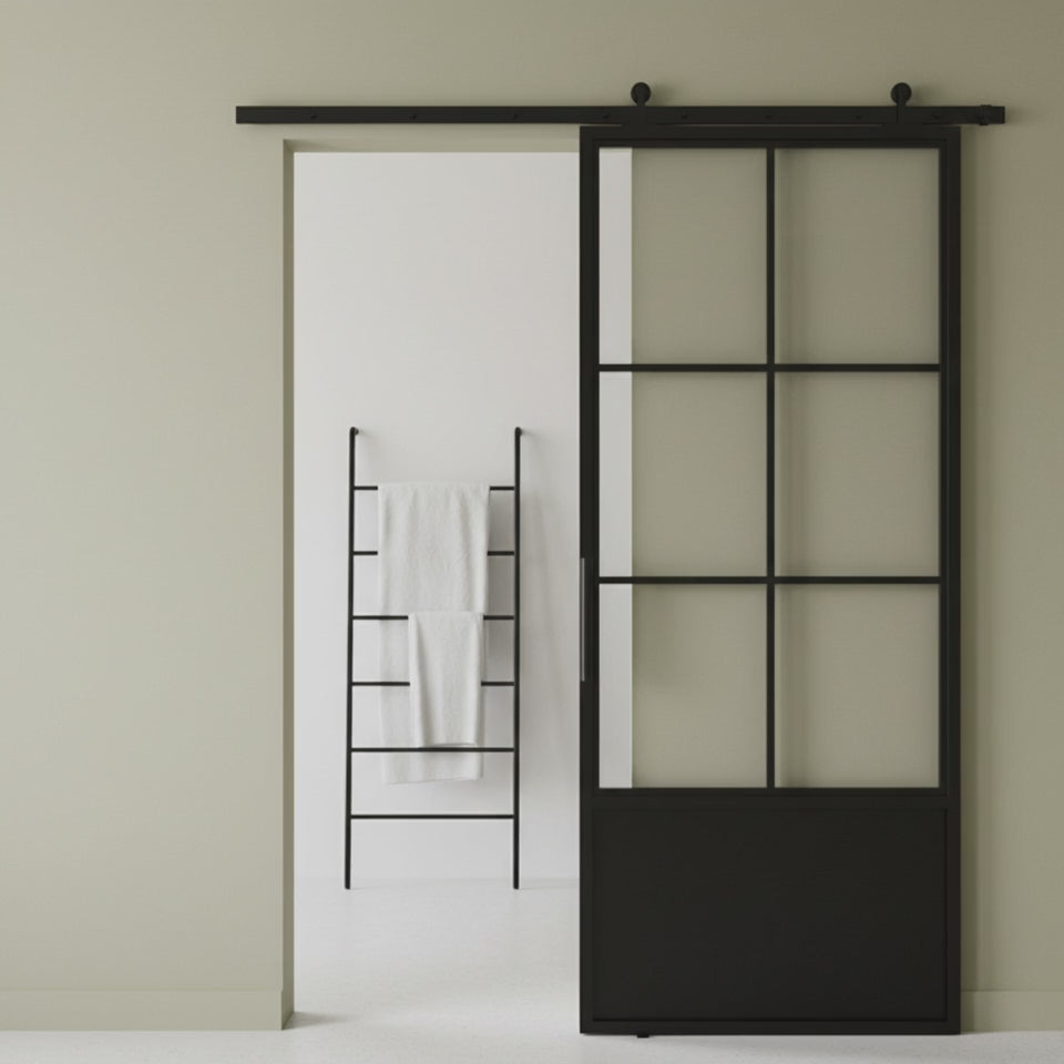 6 Lite Interior French Barn Door w/ Steel Panel