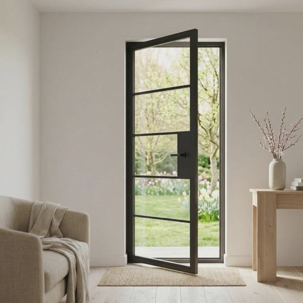 5 Lite Entryway Steel French Door - AlpadaDoors - Exterior single swing door