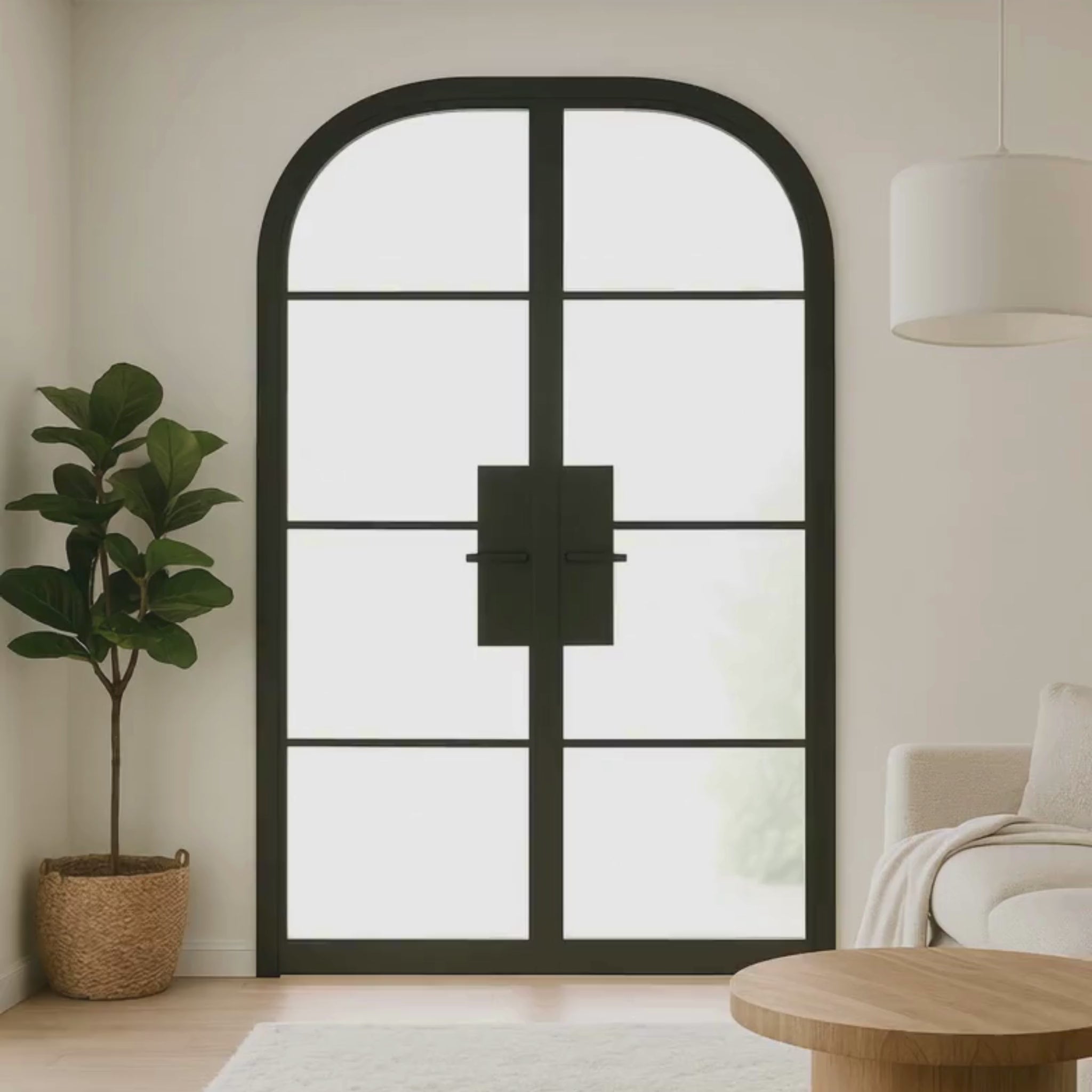 4 Lite Interior Steel Round Top French Double Door