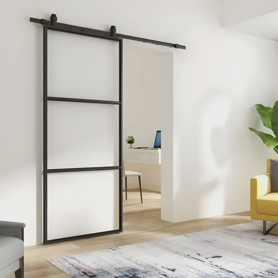 3 Lite Interior Steel French Barn Door Frosted Glass