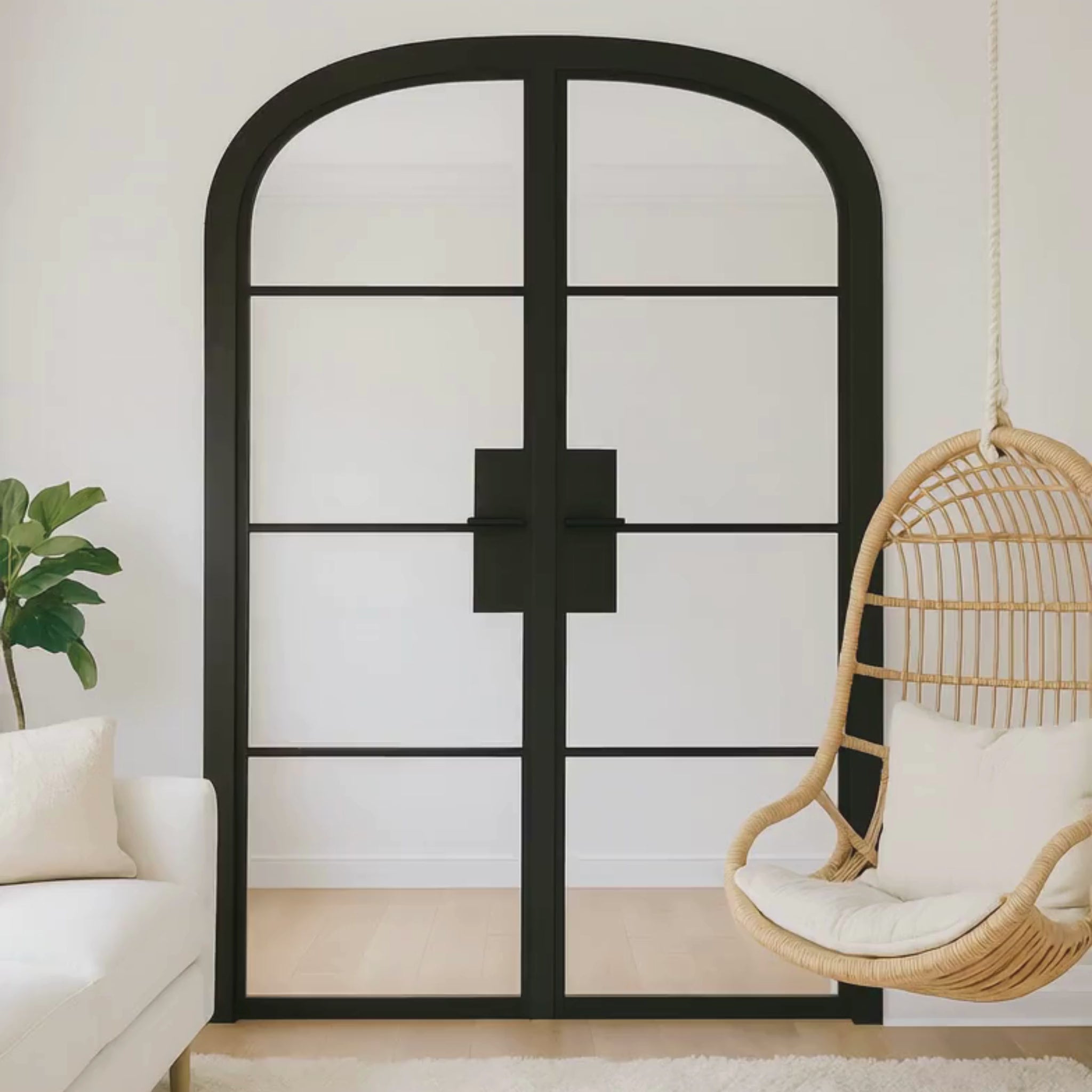 4 Lite Interior Steel Arched Top French Double Door