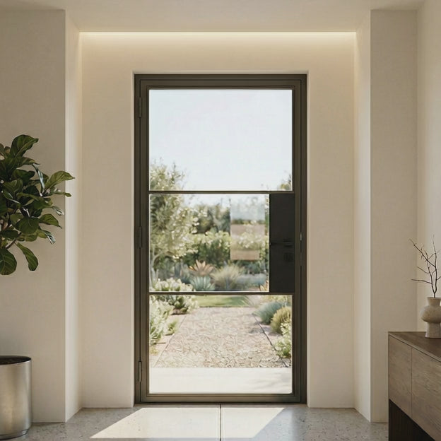 3 Lite Entryway Steel French Door - AlpadaDoors - Exterior single swing door
