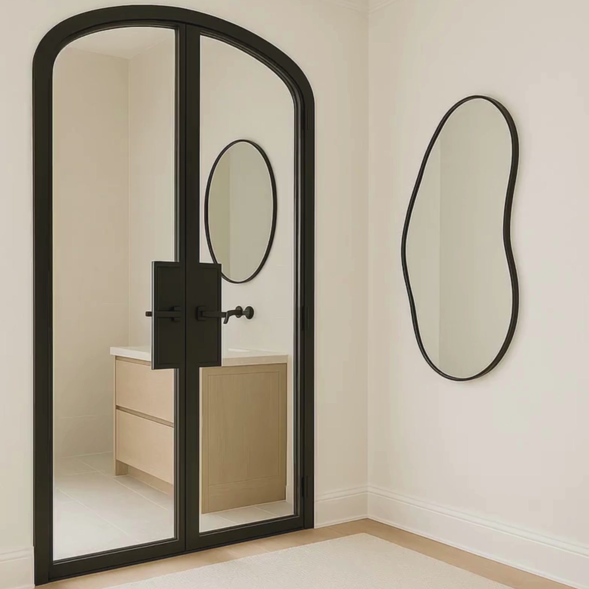 Full Lite Interior Steel Arched Top French Double Door