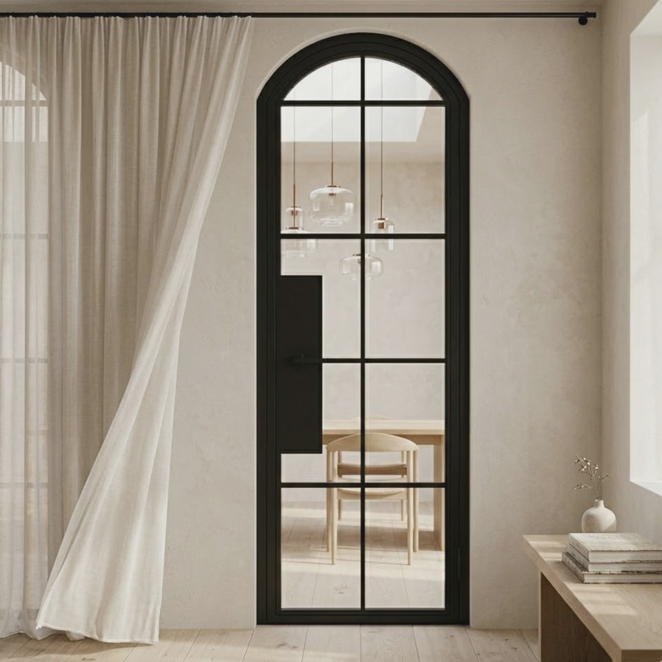 10 Lite Interior Steel Arched Top French Door